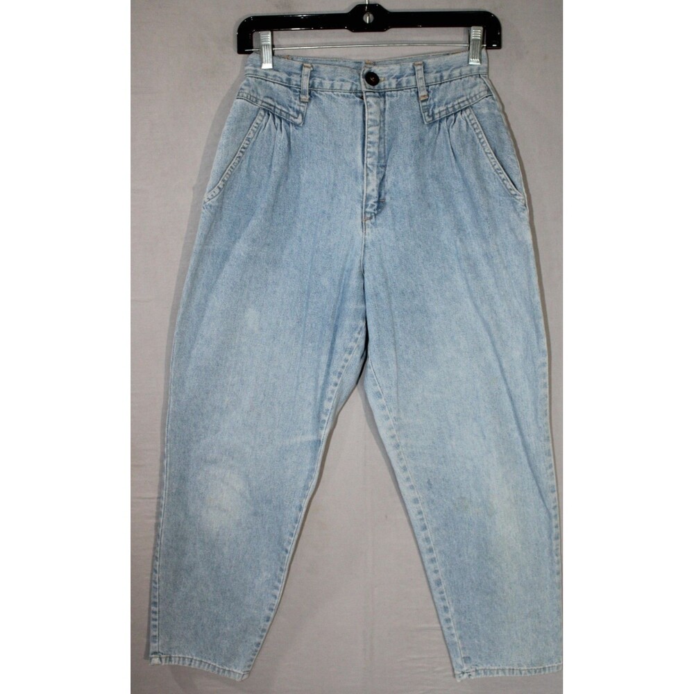 Cherokee Lightwash Hi-Rise Denim Mom Jeans 6P Pleated Petite Made In USA Vintage